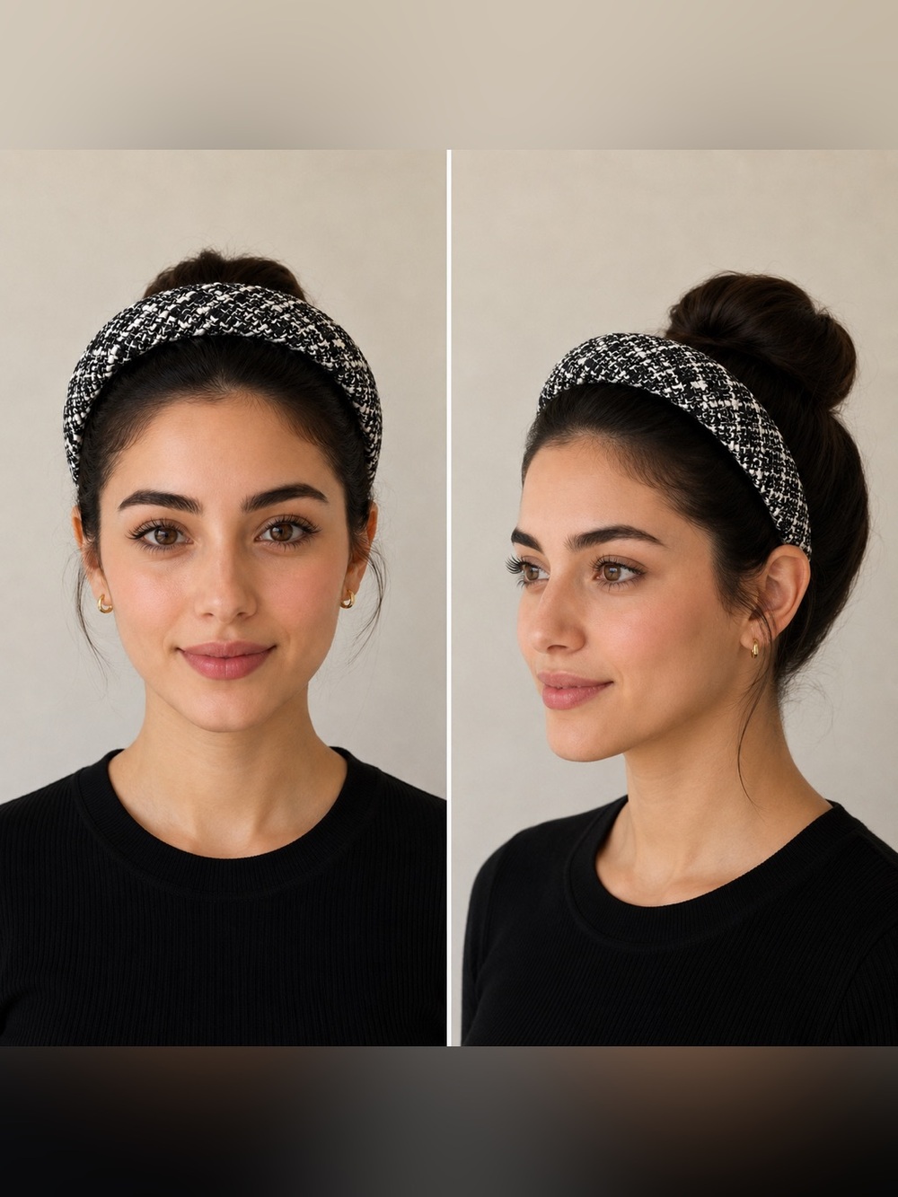 Black & White Tweed Padded Headband
